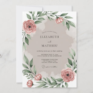 Invitation Mariage Botanique Serein Rose Poussiéreux