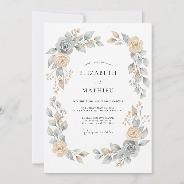 Invitation Mariage Botanique Sérénité Abricot (Devant)