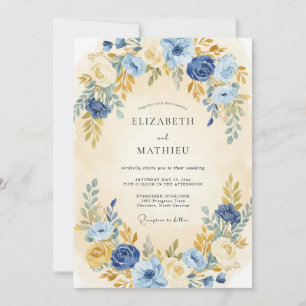 Invitation Mariage Botanique Sérénité Bleu Indigo