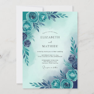 Invitation Mariage Botanique Sérénité Bleu Turquoise