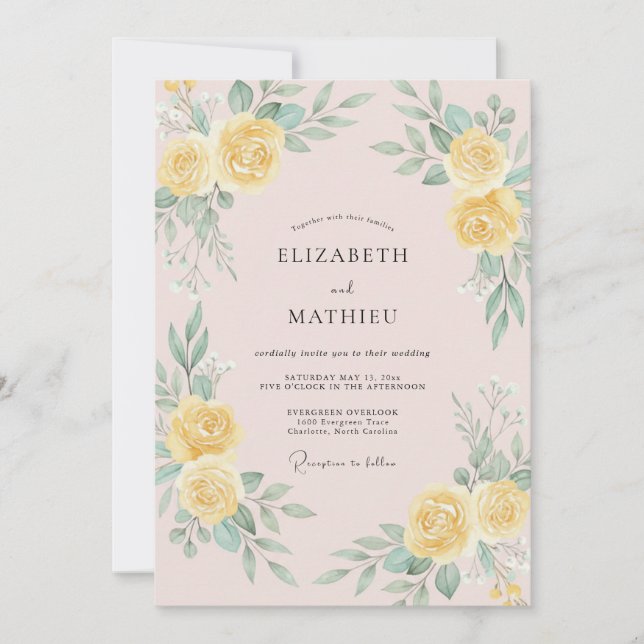 Invitation Mariage Botanique Sérénité Jaune (Devant)