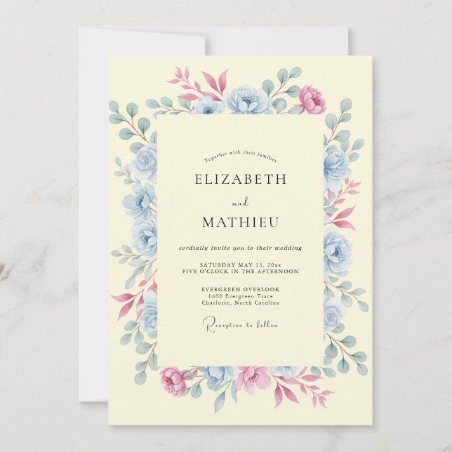 Invitation Mariage Botanique Sérénité Jaune Pâle (Devant)