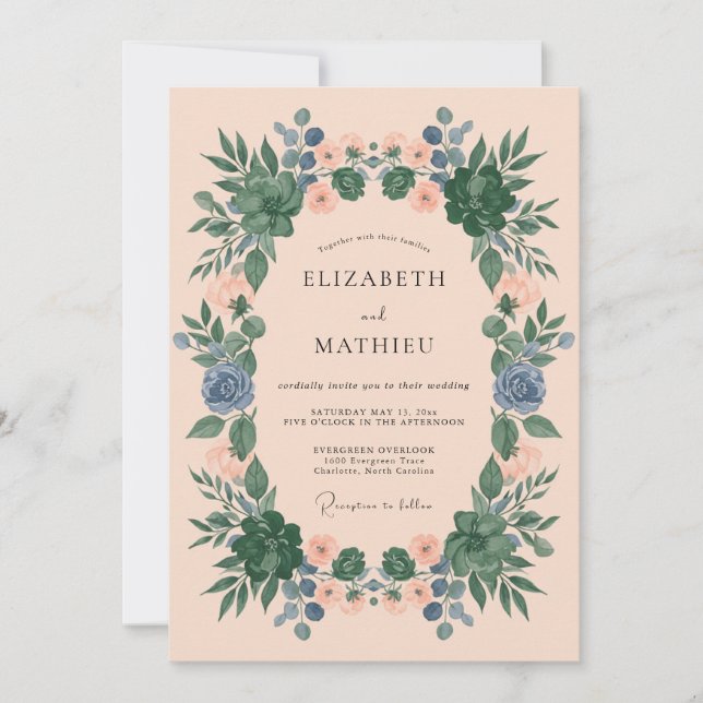 Invitation Mariage Botanique Sérénité Pêche (Devant)