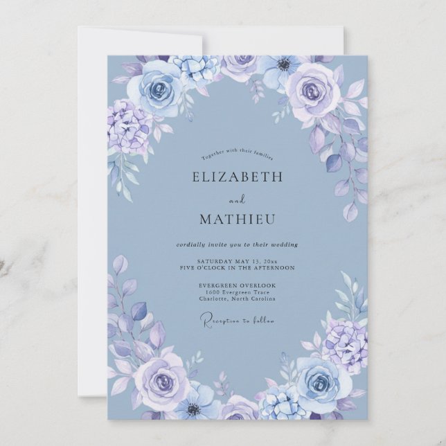Invitation Mariage Botanique Sérénité Pervenche (Devant)