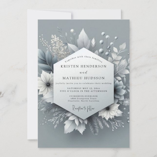 Invitation Mariage botanique Silver Frost (Devant)