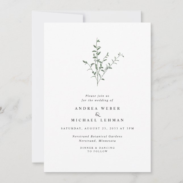 Invitation Mariage Botanique Simple Élégant avec Branches et  (Devant)