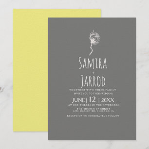 Invitation Mariage botanique simple jaune et gris