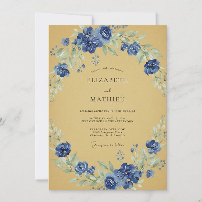 Invitation Mariage Botanique Solennel Ocre (Devant)