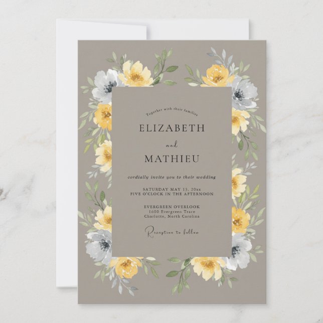 Invitation Mariage Botanique Solennel Taupe (Devant)