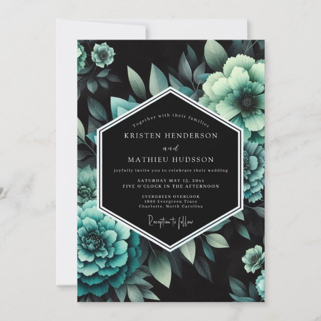 Invitation Mariage Botanique Sombre de Teal (Devant)