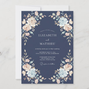 Invitation Mariage Botanique Somptueux Bleu Nuit