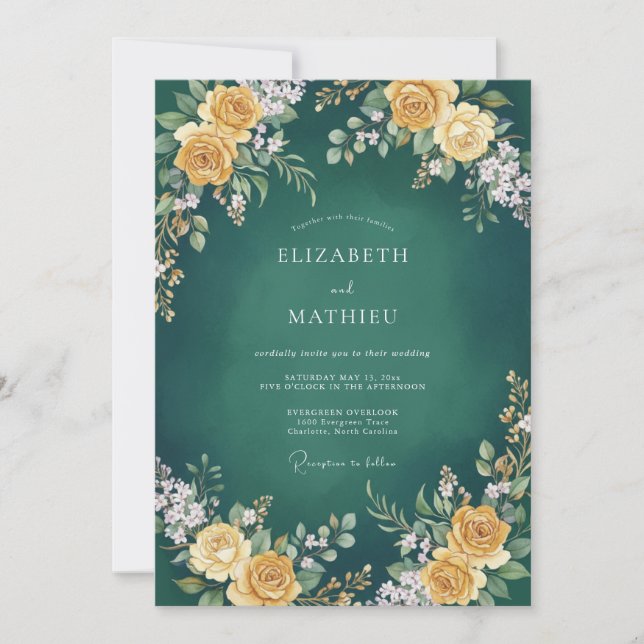 Invitation Mariage botanique somptueux vert émeraude (Devant)