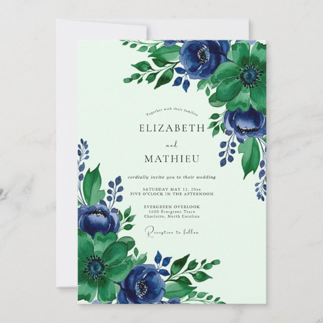 Invitation Mariage Botanique Sublime Vert Émeraude (Devant)