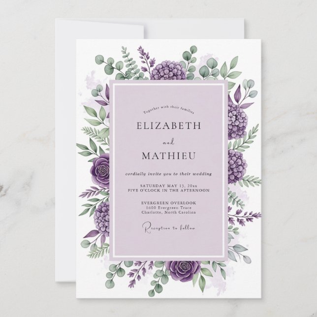 Invitation Mariage Botanique Sublime Violet (Devant)