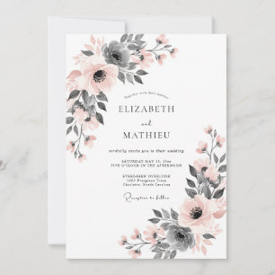 Invitation Mariage Botanique Subtil Rose Pâle