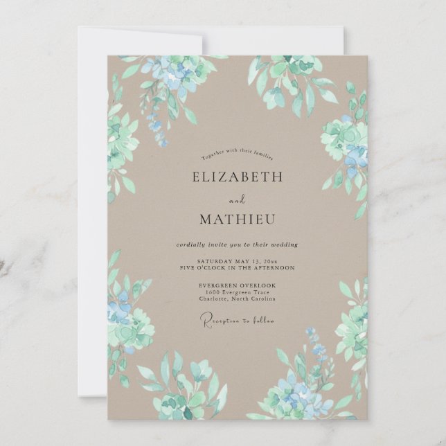 Invitation Mariage Botanique Tan Tranquille (Devant)