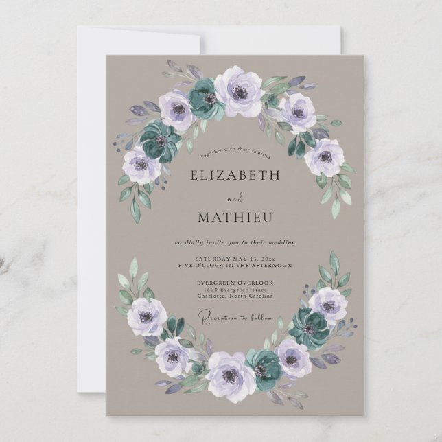 Invitation Mariage Botanique Taupe Moody (Devant)