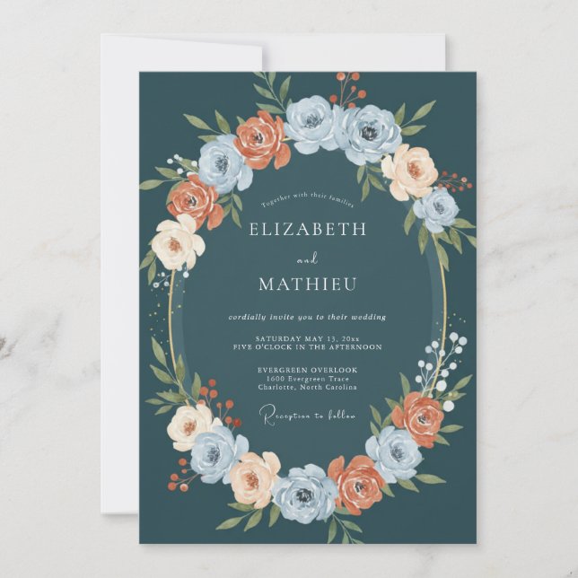 Invitation Mariage Botanique Teal Luxuriant (Devant)