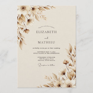 Invitation Mariage Botanique Terne Sépia