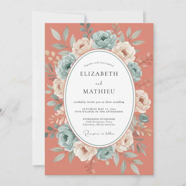 Invitation Mariage Botanique Terracotta Aqua (Devant)