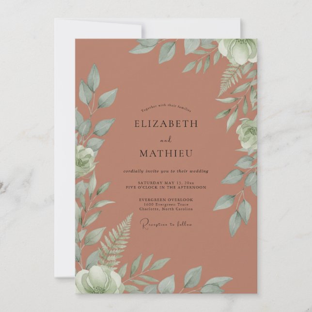 Invitation Mariage Botanique Terracotta Assourdi (Devant)