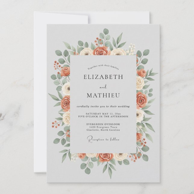 Invitation Mariage Botanique Terracotta Luxuriant (Devant)