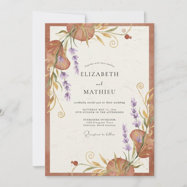Invitation Mariage Botanique Terracotta Mauve (Devant)