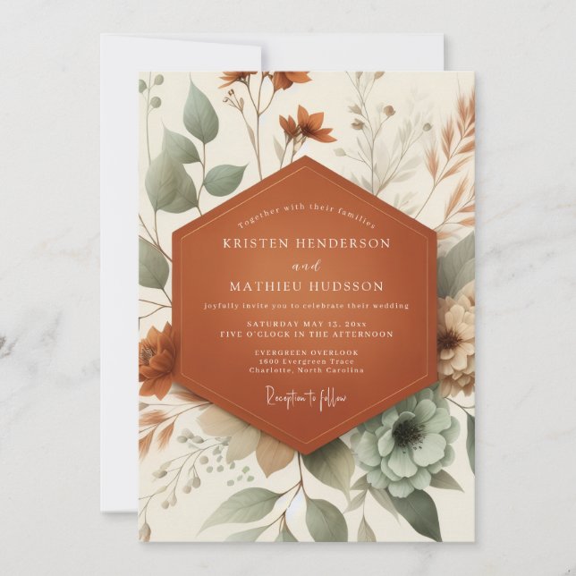 Invitation Mariage Botanique Terracotta Sage (Devant)