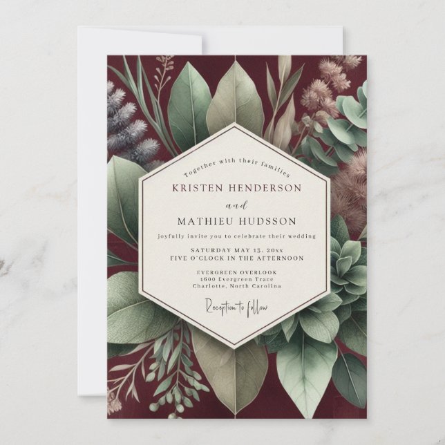 Invitation Mariage Botanique Terreux de Bourgogne (Devant)