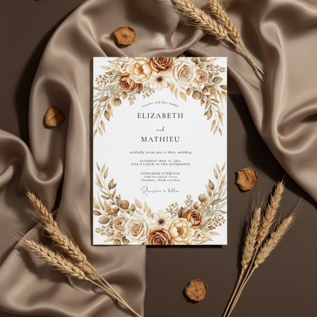 Invitation Mariage Botanique Terreux Ocre (Créateur téléchargé)