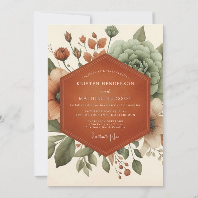 Invitation Mariage Botanique Terreux Sage (Devant)