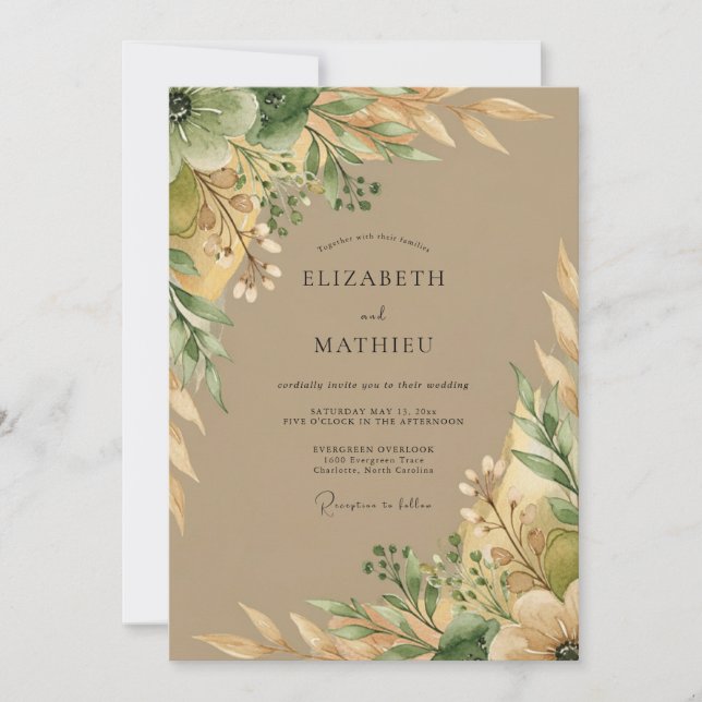 Invitation Mariage Botanique Terreux Taupe (Devant)