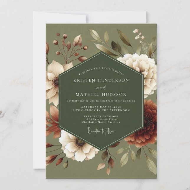 Invitation Mariage Botanique Terreux Vert Sauge (Devant)