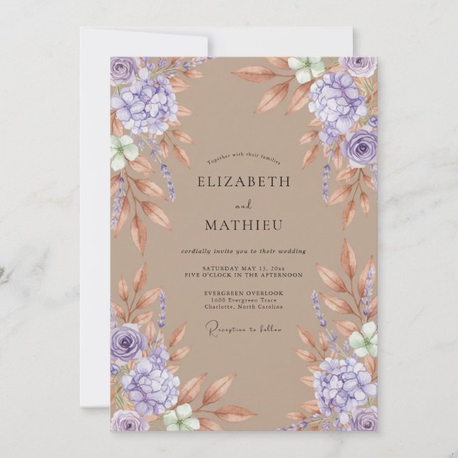 Invitation Mariage Botanique Terreux Violet (Devant)