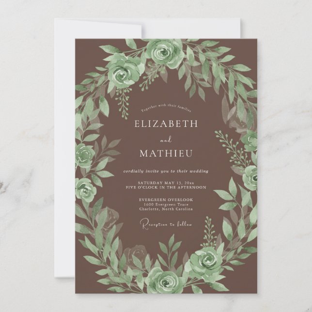 Invitation Mariage Botanique Terrien Brun (Devant)