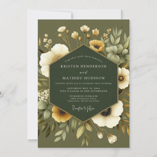 Invitation Mariage Botanique Terroux Olive (Devant)