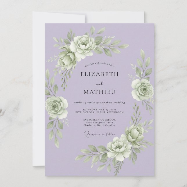 Invitation Mariage Botanique Timeless Lavande (Devant)
