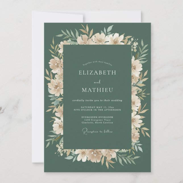 Invitation Mariage Botanique Tissé Vert Sauge (Devant)