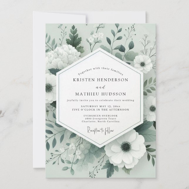 Invitation Mariage Botanique Tonal Sage (Devant)