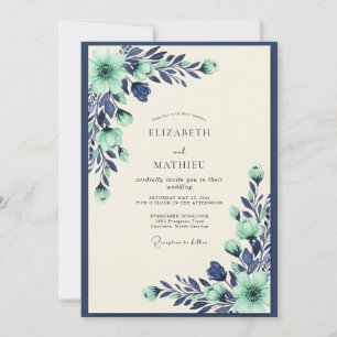 Invitation Mariage Botanique Tranquille Menthe et Nuit