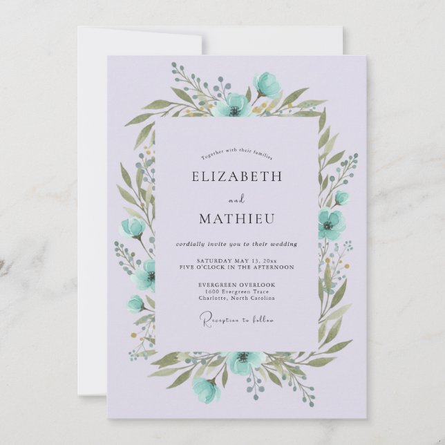 Invitation Mariage Botanique Tranquille Teinte Lavande (Devant)