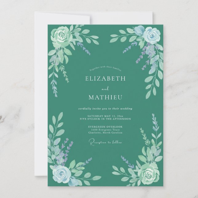 Invitation Mariage Botanique Tranquille Vert Jade (Devant)