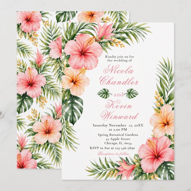 Invitation Mariage Botanique Tropical (Devant / Derrière)