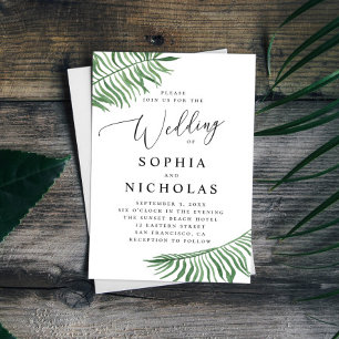 Invitation Mariage botanique tropical à l'aquarelle. Feuilles