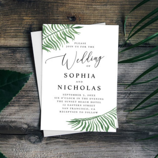 Invitation Mariage botanique tropical à l'aquarelle. Feuilles (Créateur téléchargé)