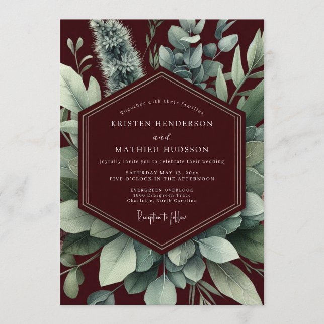 Invitation Mariage Botanique Verdoyant de Bourgogne (Devant)