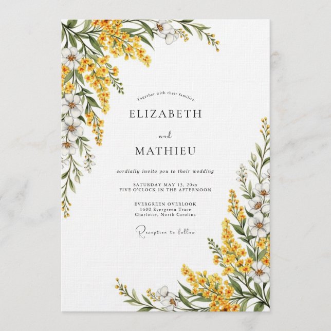 Invitation Mariage Botanique Verdoyant Jaune (Devant)