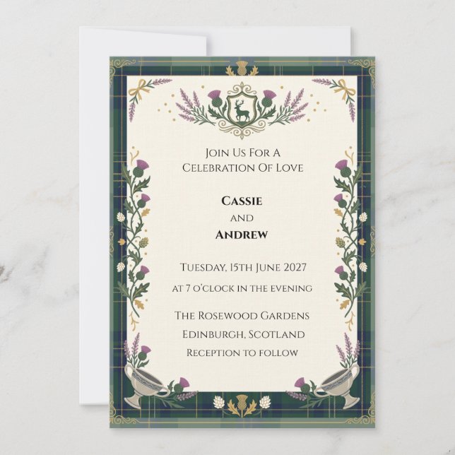 Invitation Mariage Botanique Vert Foncé (Devant)
