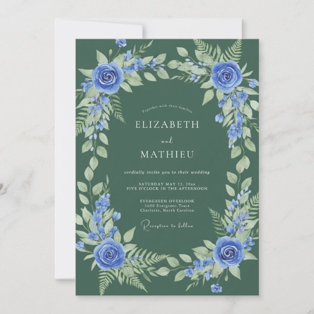 Invitation Mariage botanique vert foncé luxuriant (Devant)