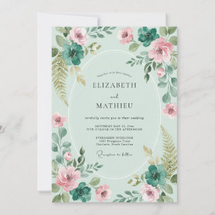 Invitation Mariage Botanique Vert Menthe Enchanté